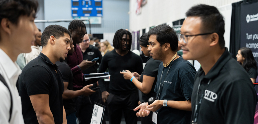 students chat at the P4E job fair