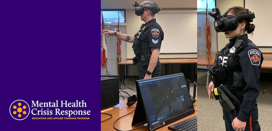 Two police officers undergoing training with virtual reality headsets