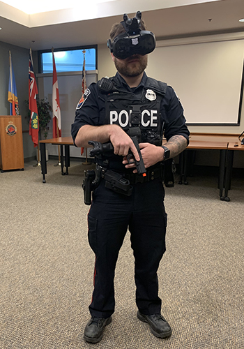 Officer wearing VR headset