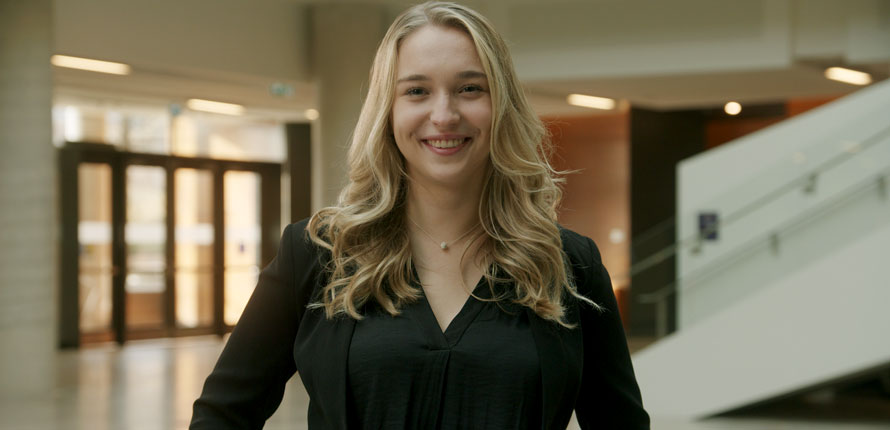 Student in Lazaridis Hall atrium