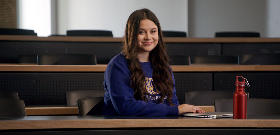 Student sitting at a desk