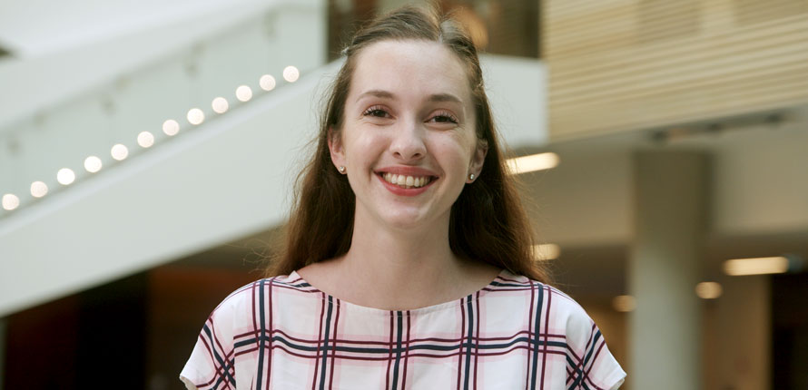 Student in Lazaridis Hall atrium