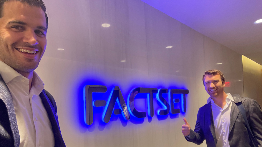 Fasken and Whyte in front of neon FactSet logo in office building