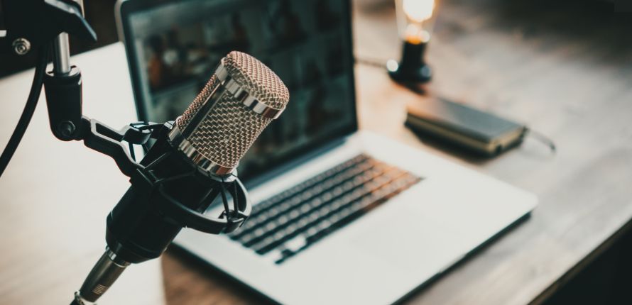 Microphone in podcast studio