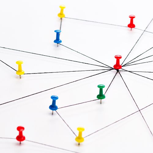 Pushpins connected by lines