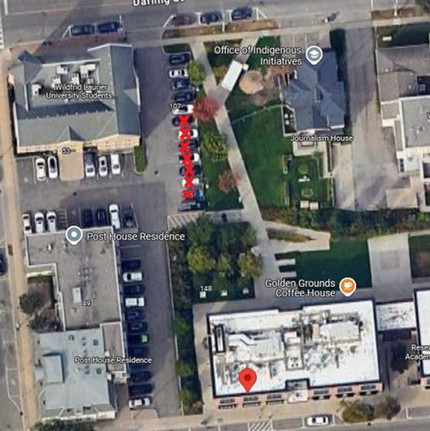 The image below highlights the parking spaces that will be unavailable. 