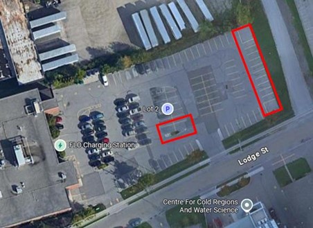 the map displays the closed sections of Lot 2 at Regina Admin Building for Tuesday April 15 and Wednesday April 16