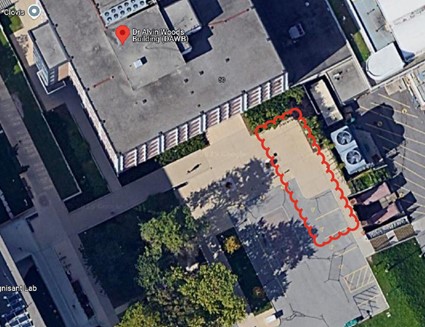 The image outlines the specific two accessible parking spaces that will be closed in Lot 42 on July 21st.