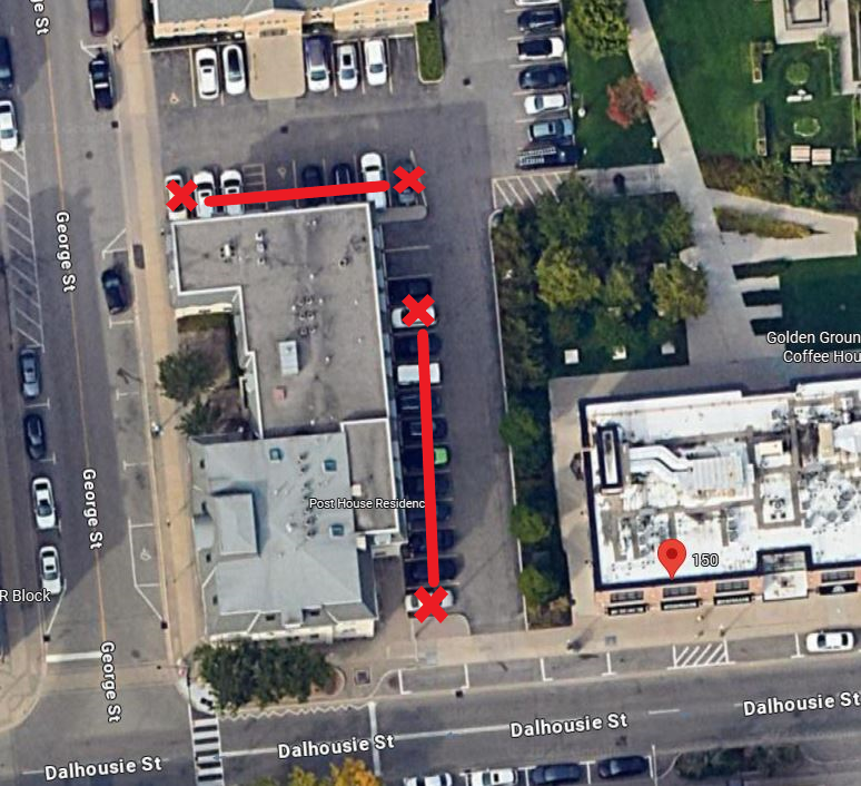 The map below outlines the parking spaces that will be affected in RAC parking lot during the east and north side work from Oct.7th to Oct 10, 2025.