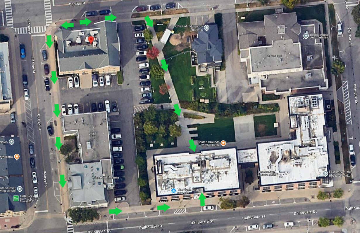 The map below outlines two routes from the Student Centre to the Research and Academic Centre