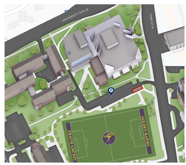 The map displays the location of the White permit parking Lot 3A temporary closure, 6-7 parking spots along Alumni Field side by the entrance from King Street North.