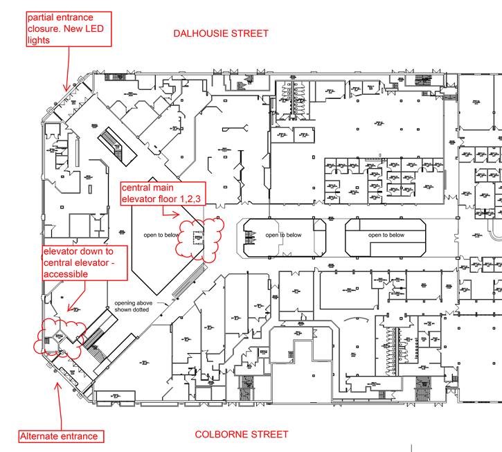 The image below summarizes the area impacted by the partial closure and the alternative entrance