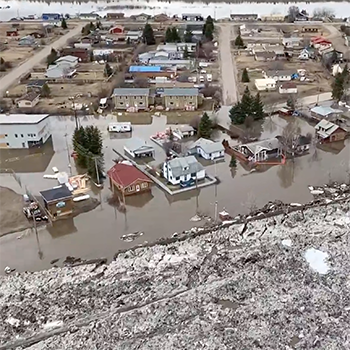 Aerial view of flood waters in Fort Simpson